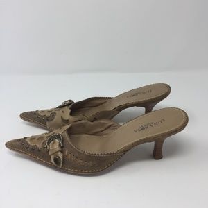 PAZZO LUNA R0SA TAN LEATHER KITTEN HEELS 6